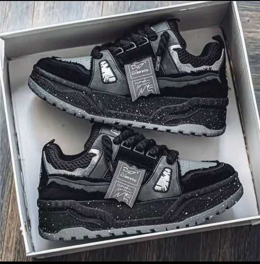 Chunky "Stardust" Noires | Baskets Plateforme Streetwear Unisexe Lacet Épais